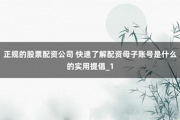 正规的股票配资公司 快速了解配资母子账号是什么的实用提倡_1