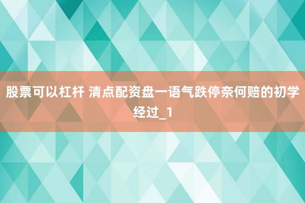 股票可以杠杆 清点配资盘一语气跌停奈何赔的初学经过_1