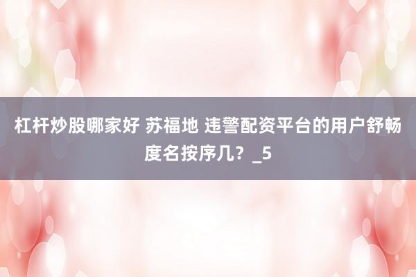 杠杆炒股哪家好 苏福地 违警配资平台的用户舒畅度名按序几？_5