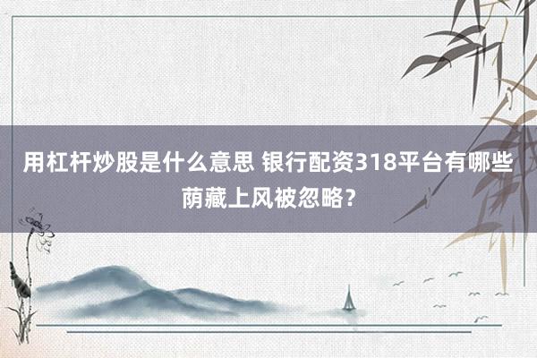 用杠杆炒股是什么意思 银行配资318平台有哪些荫藏上风被忽略？