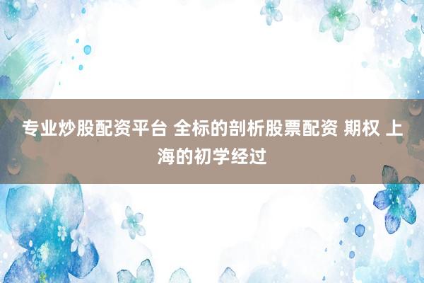 专业炒股配资平台 全标的剖析股票配资 期权 上海的初学经过