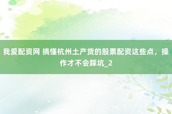 我爱配资网 搞懂杭州土产货的股票配资这些点，操作才不会踩坑_2