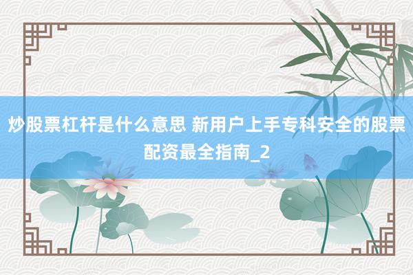 炒股票杠杆是什么意思 新用户上手专科安全的股票配资最全指南_2