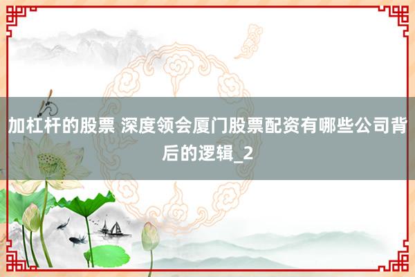 加杠杆的股票 深度领会厦门股票配资有哪些公司背后的逻辑_2