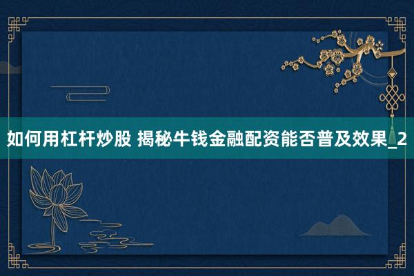 如何用杠杆炒股 揭秘牛钱金融配资能否普及效果_2