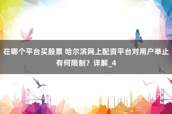 在哪个平台买股票 哈尔滨网上配资平台对用户举止有何限制？详解_4