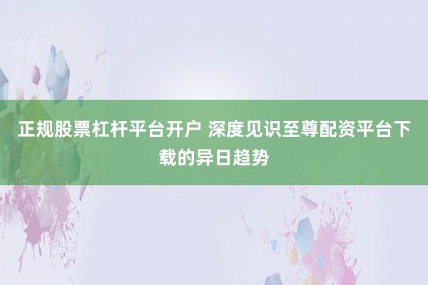 正规股票杠杆平台开户 深度见识至尊配资平台下载的异日趋势