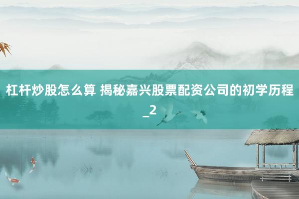 杠杆炒股怎么算 揭秘嘉兴股票配资公司的初学历程_2