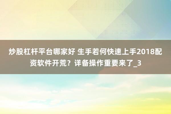 炒股杠杆平台哪家好 生手若何快速上手2018配资软件开荒？详备操作重要来了_3