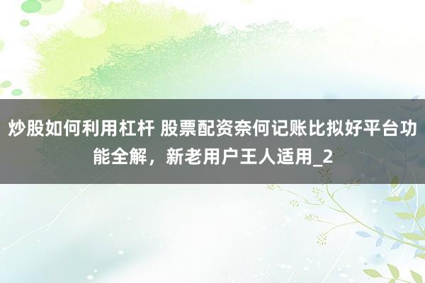 炒股如何利用杠杆 股票配资奈何记账比拟好平台功能全解，新老用户王人适用_2