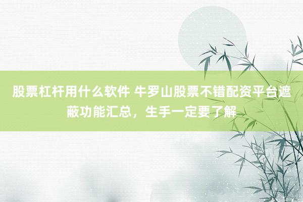股票杠杆用什么软件 牛罗山股票不错配资平台遮蔽功能汇总，生手一定要了解