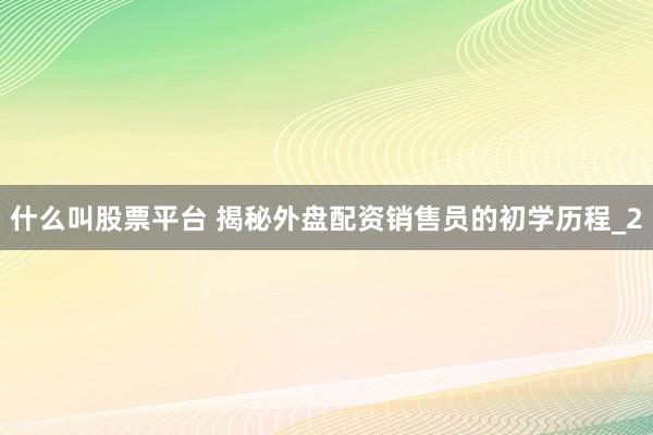 什么叫股票平台 揭秘外盘配资销售员的初学历程_2