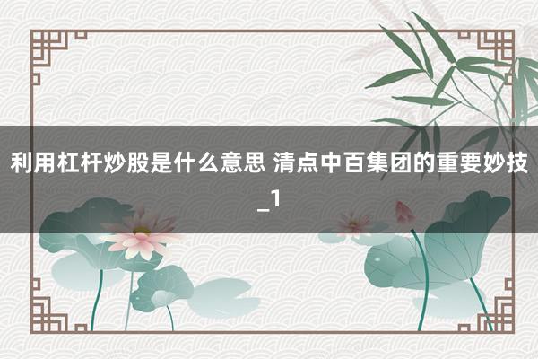 利用杠杆炒股是什么意思 清点中百集团的重要妙技_1