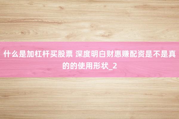 什么是加杠杆买股票 深度明白财惠赚配资是不是真的的使用形状_2