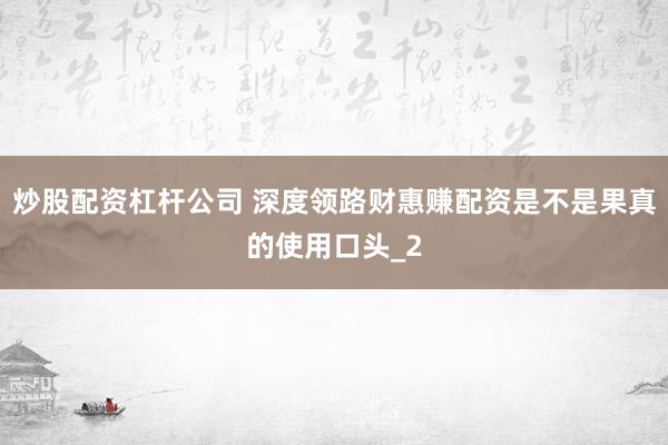 炒股配资杠杆公司 深度领路财惠赚配资是不是果真的使用口头_2